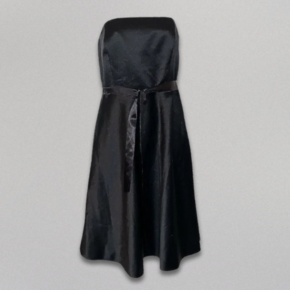 Ann Taylor Dress Strapless Sweetheart Neckline Tie Waist Satin Black‎ Women's 8P - Picture 1 of 8